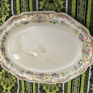 Vintage 1930  Floral Oval Platter with Gold Accents